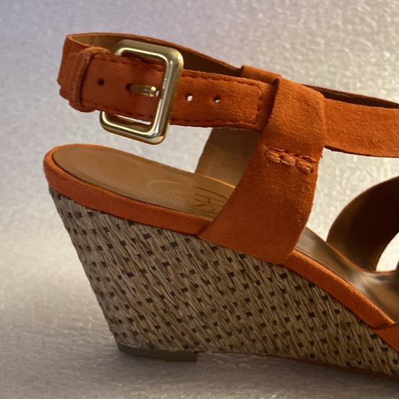 ASH Orange Suede Slingback Lattice Wedge Heel Sandals & Gold Buckle - Sz 37 - Picture 5 of 13